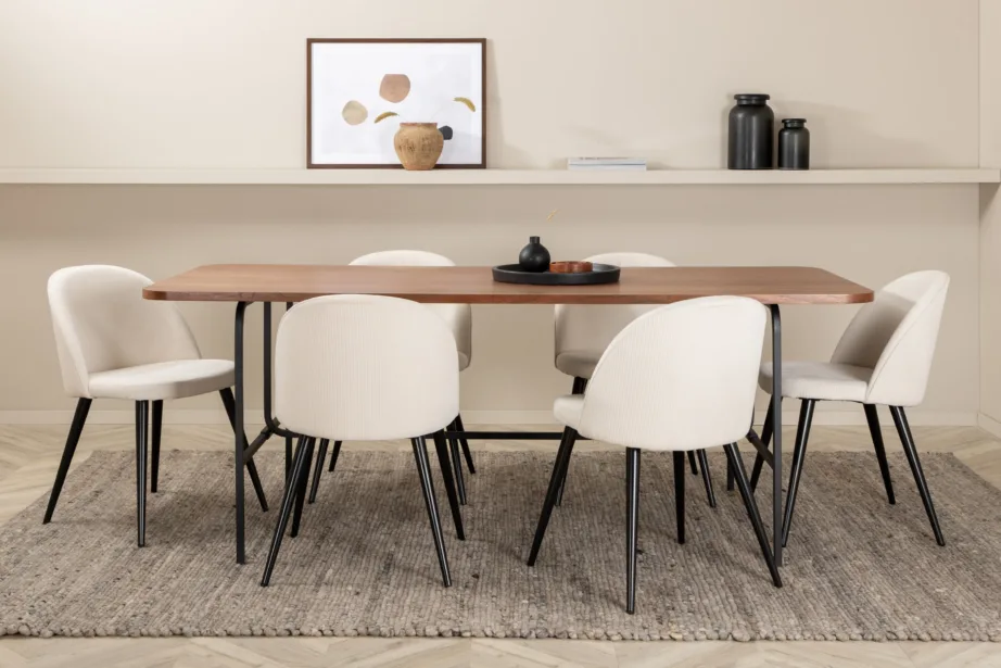 Uno ristkülikukujuline pähklivineeriga söögilaud musta metallraamiga, GR22150 – 6