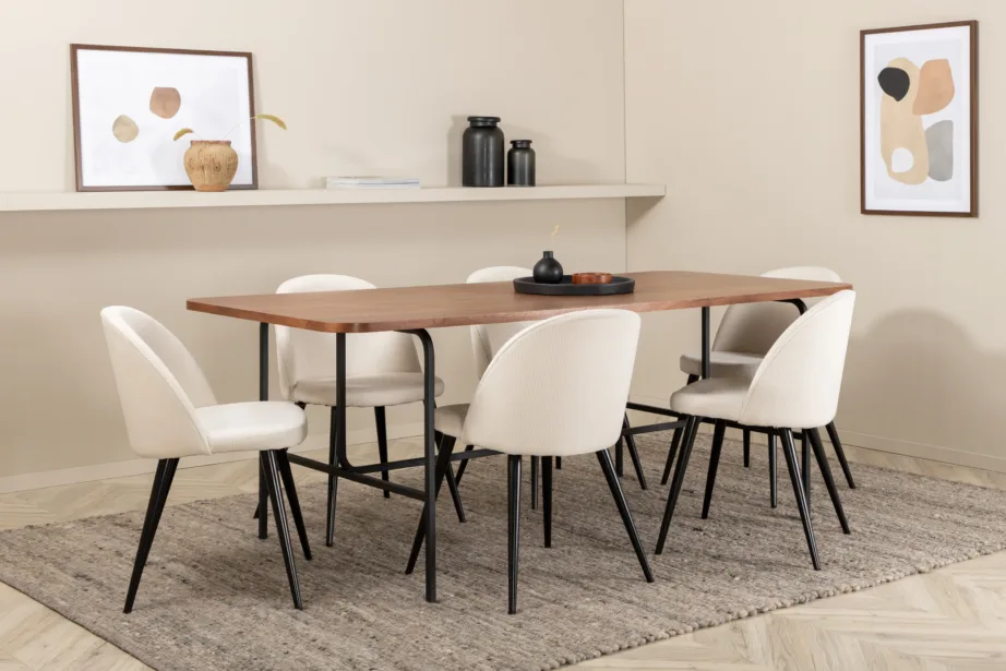 Uno ristkülikukujuline pähklivineeriga söögilaud musta metallraamiga, GR22150 – 7