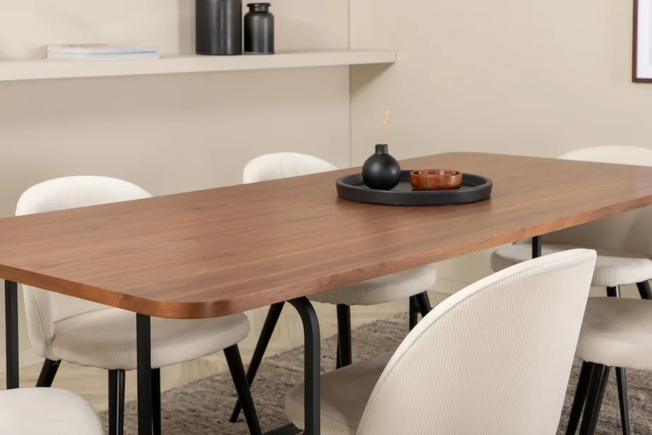 Uno ristkülikukujuline pähklivineeriga söögilaud musta metallraamiga, GR22150 – 8