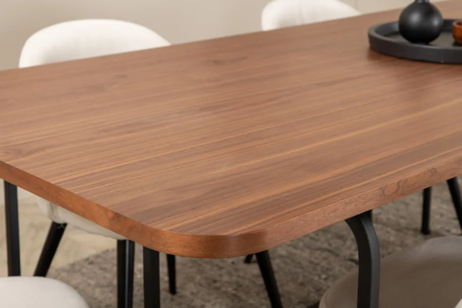 Uno ristkülikukujuline pähklivineeriga söögilaud musta metallraamiga, GR22150 – 9