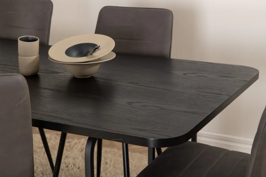 Uno ristkülikukujuline söögikomplekt (must laud, 6 halli tooli), GR22163 – 7