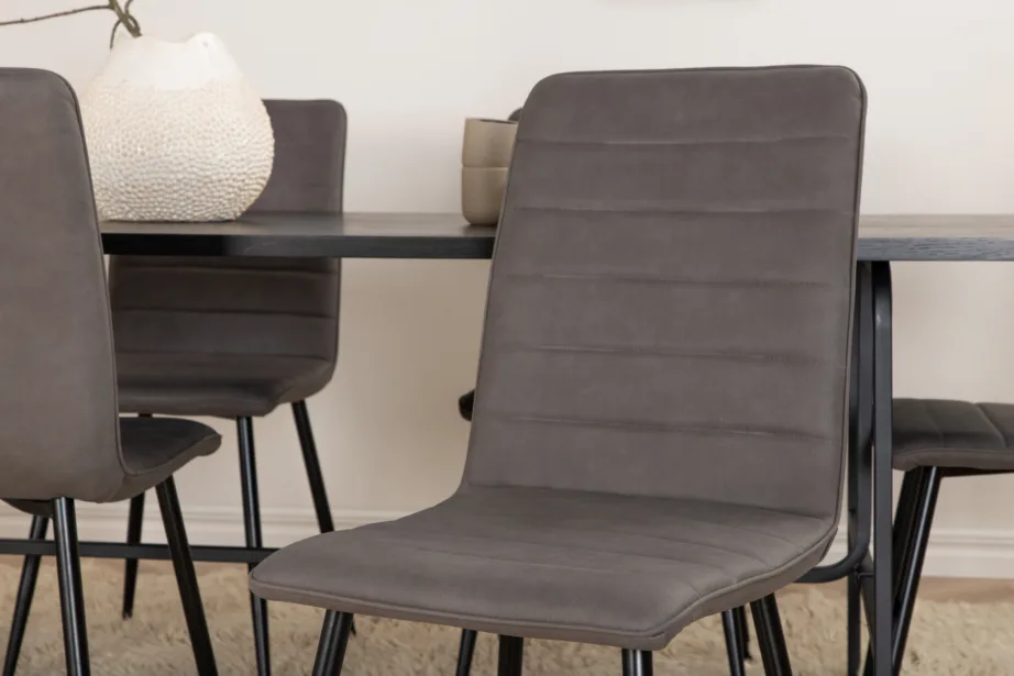 Uno ristkülikukujuline söögikomplekt (must laud, 6 halli tooli), GR22163 – 8