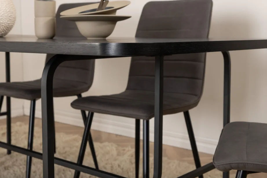 Uno ristkülikukujuline söögikomplekt (must laud, 6 halli tooli), GR22163 – 11