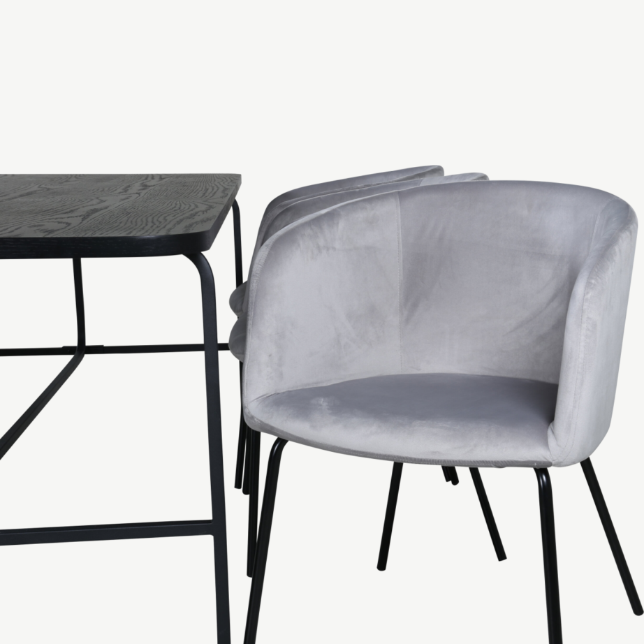 Uno ristkülikukujuline söögilaua komplekt, pähklispoon ja mustad polüestertoolid (6 tk), GR22146 – 63