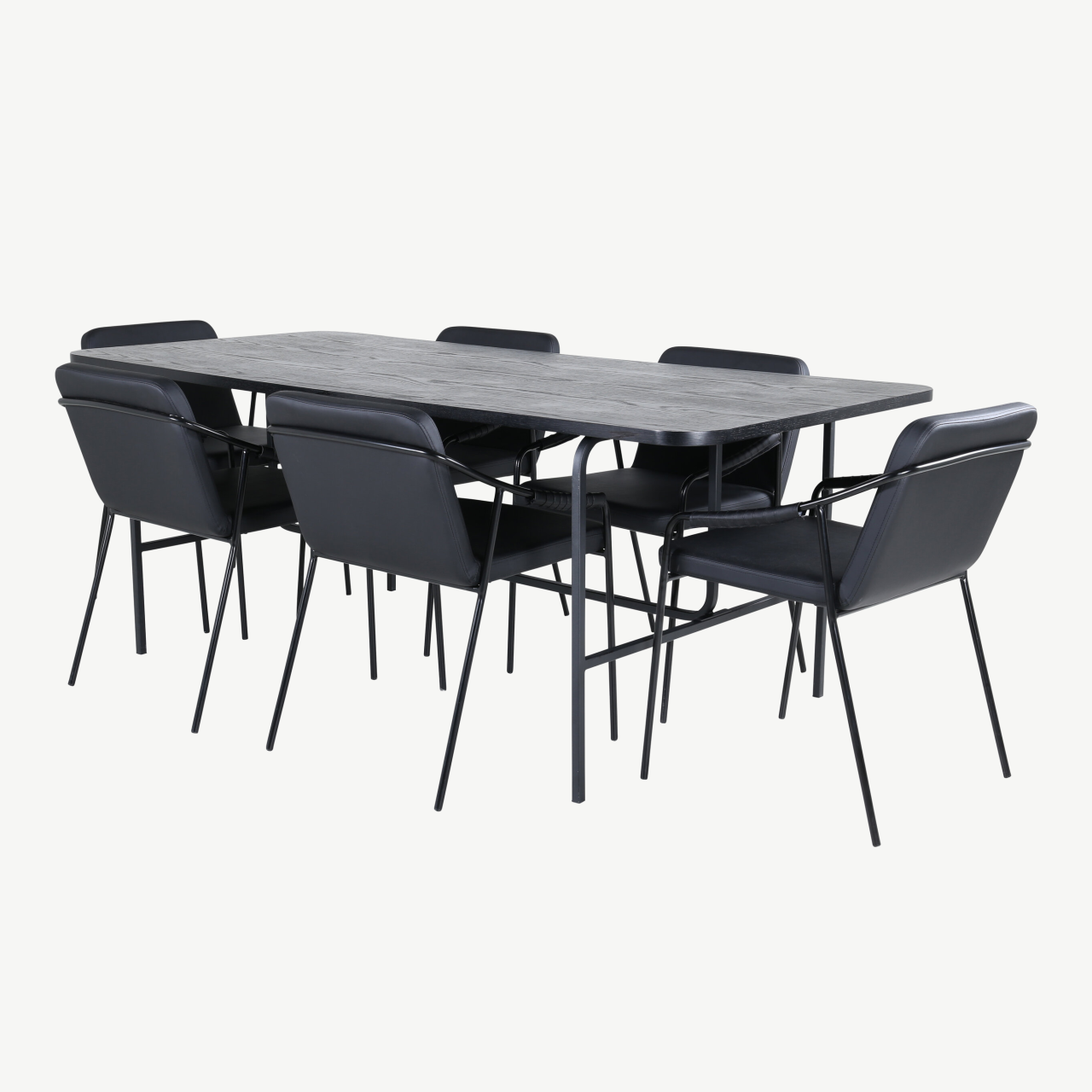 Uno ristkülikukujuline söögilaua komplekt (must MDF, 6 musta kunstnahast tooli) - GR22406