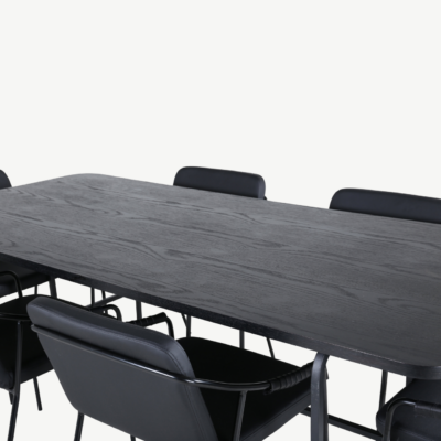 Uno ristkülikukujuline söögilaua komplekt (must MDF, 6 musta kunstnahast tooli) - GR22406