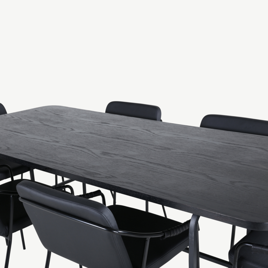 Uno ristkülikukujuline söögilaua komplekt, pähklispoon ja mustad polüestertoolid (6 tk), GR22146 – 3