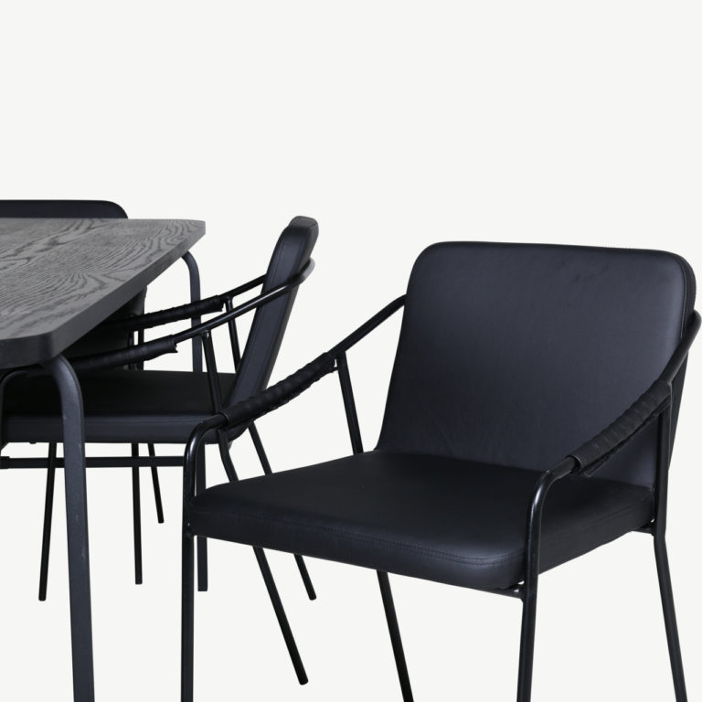 Uno ristkülikukujuline söögilaua komplekt (must MDF, 6 musta kunstnahast tooli) - GR22406