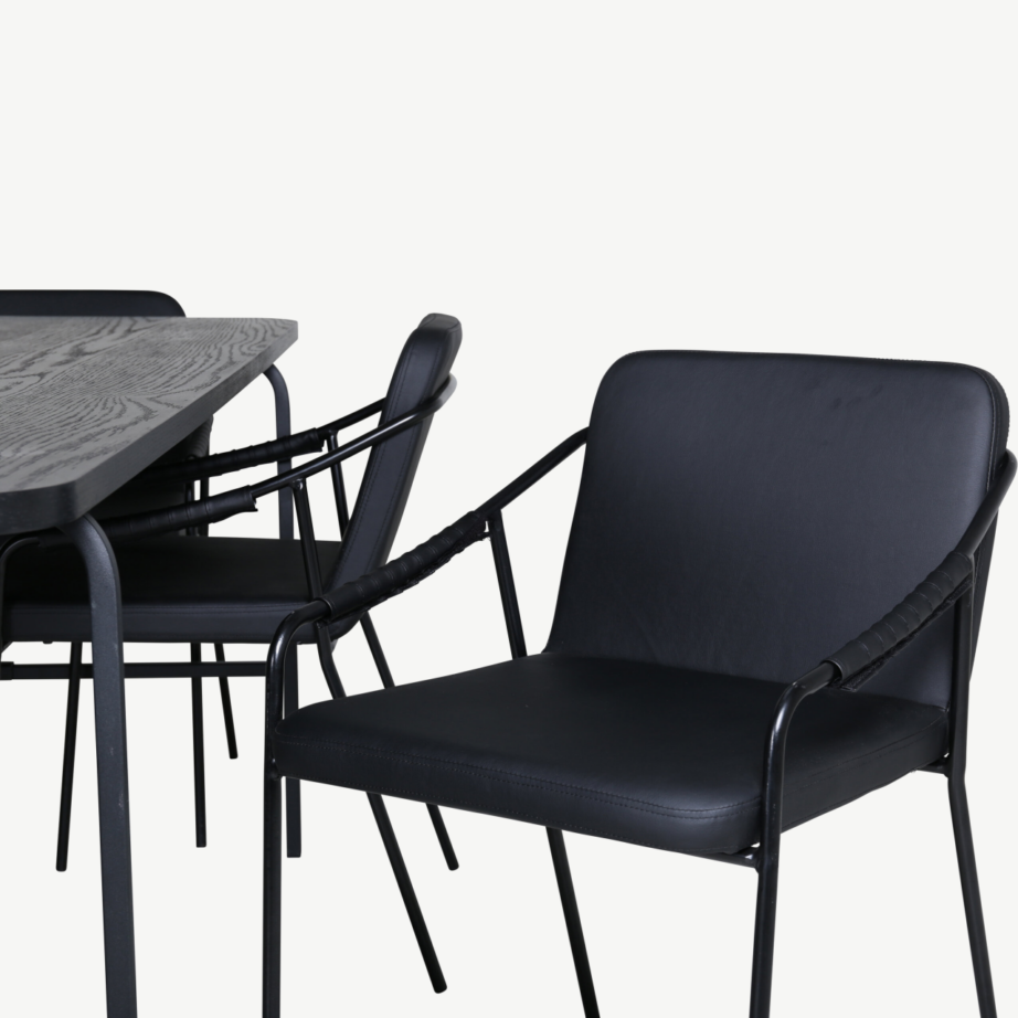 Uno ristkülikukujuline söögilaua komplekt, pähklispoon ja mustad polüestertoolid (6 tk), GR22146 – 4