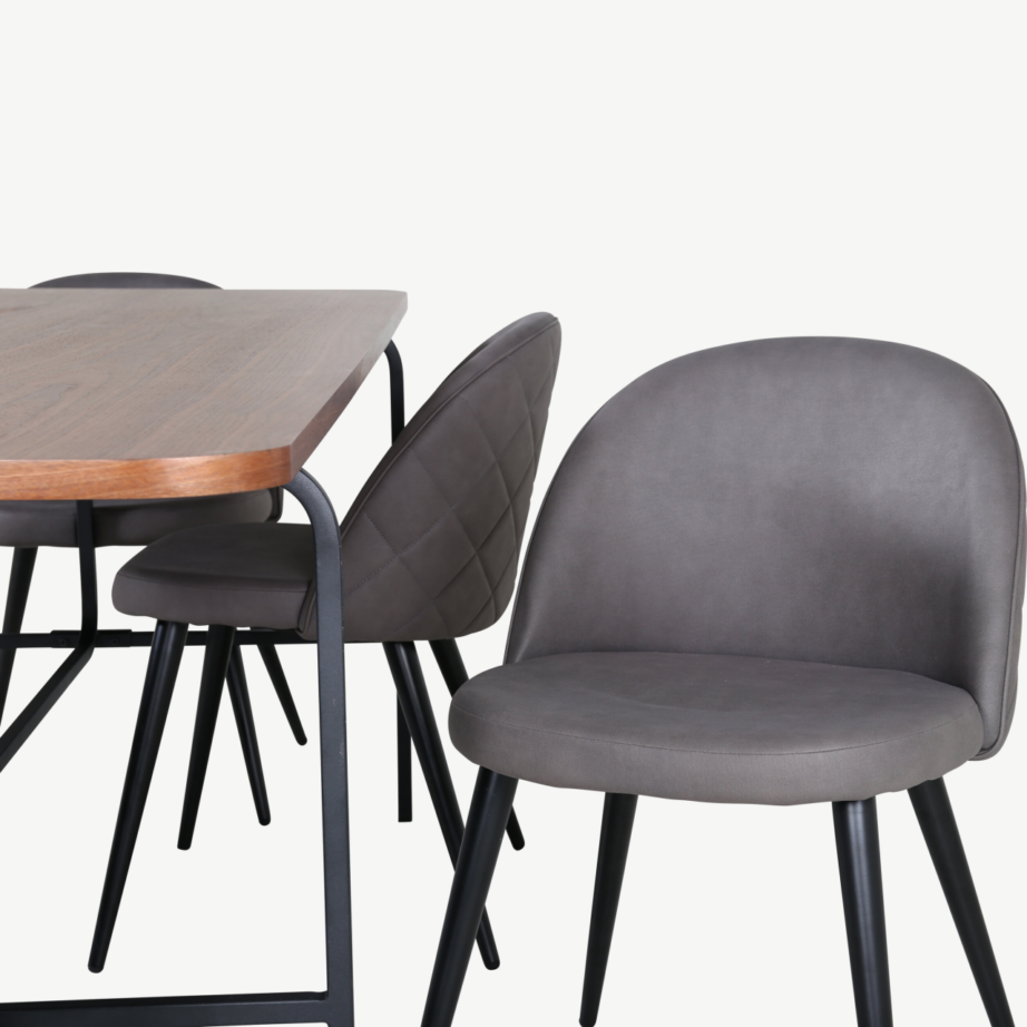 Uno ristkülikukujuline söögilaua komplekt, pähklispoon ja mustad polüestertoolid (6 tk), GR22146 – 14