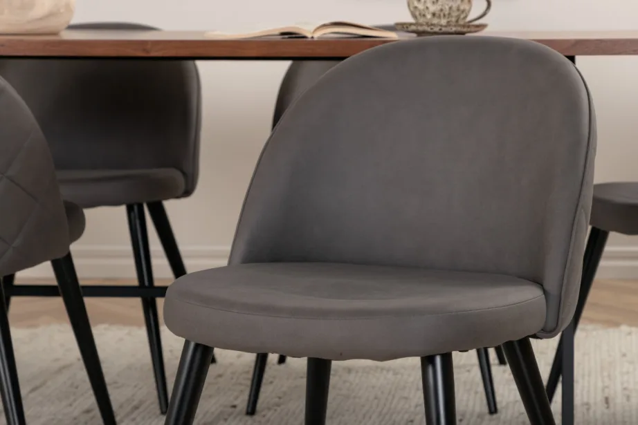 Uno ristkülikukujuline söögilaua komplekt, pähklispoon ja mustad polüestertoolid (6 tk), GR22146 – 18