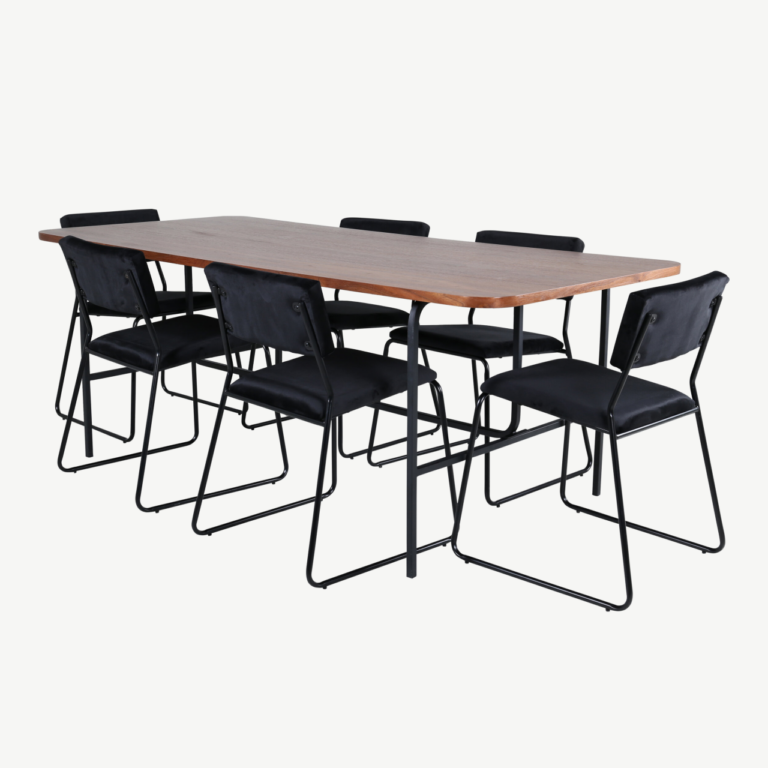 Uno ristkülikukujuline söögilaud ja Kenth tool (must, pähklikattega MDF, 200x90 cm) - GR22398