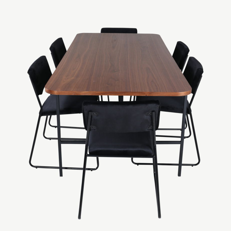 Uno ristkülikukujuline söögilaud ja Kenth tool (must, pähklikattega MDF, 200×90 cm), GR22398 – 2