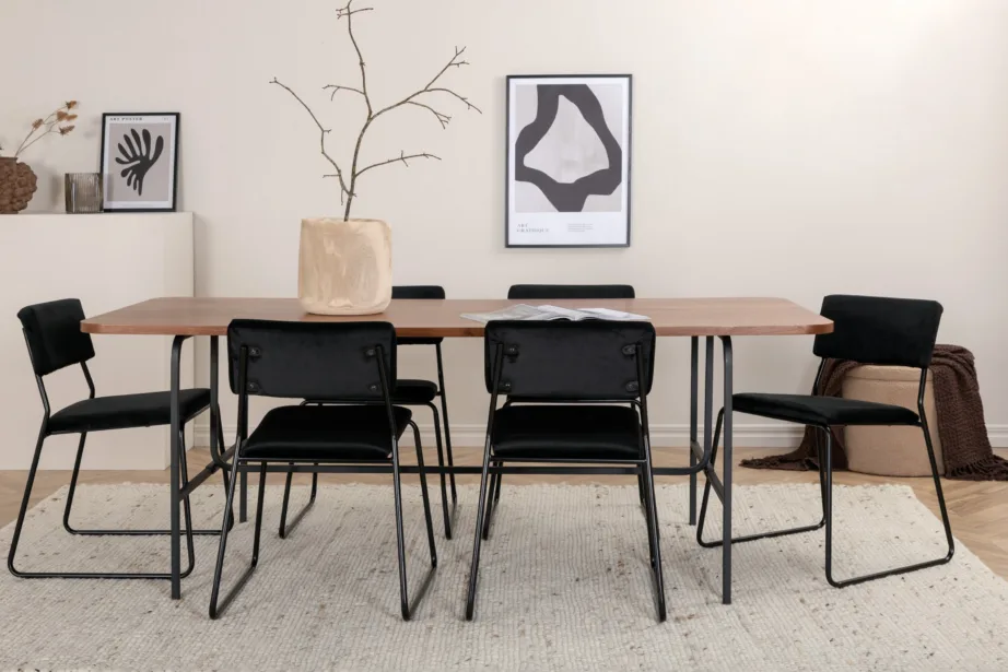 Uno ristkülikukujuline söögilaud ja Kenth tool (must, pähklikattega MDF, 200×90 cm), GR22398 – 5