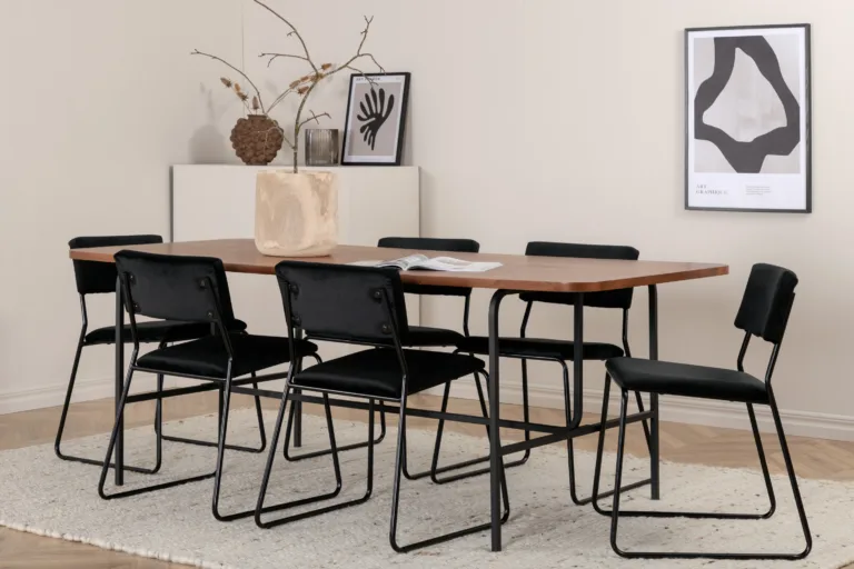 Uno ristkülikukujuline söögilaud ja Kenth tool (must, pähklikattega MDF, 200x90 cm) - GR22398