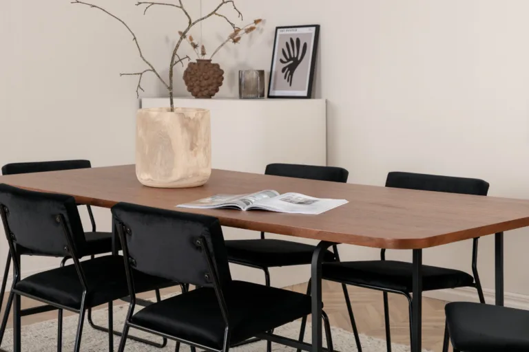 Uno ristkülikukujuline söögilaud ja Kenth tool (must, pähklikattega MDF, 200x90 cm) - GR22398