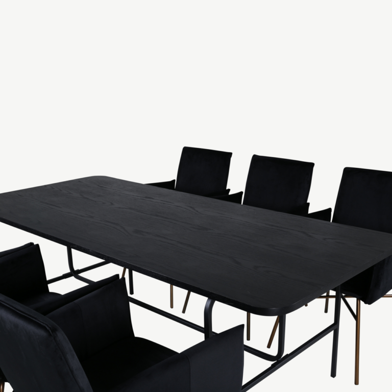 Uno söögilaud (MDF, musta viimistlusega, 200x90cm) ja 6 Petra sametist tooli - GR22161