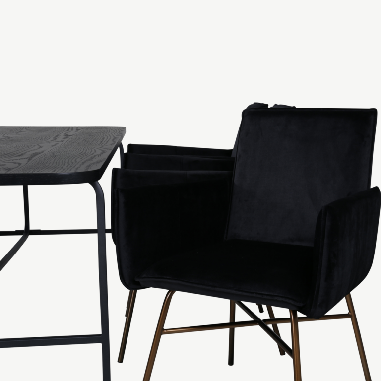 Uno söögilaud (MDF, musta viimistlusega, 200x90cm) ja 6 Petra sametist tooli - GR22161