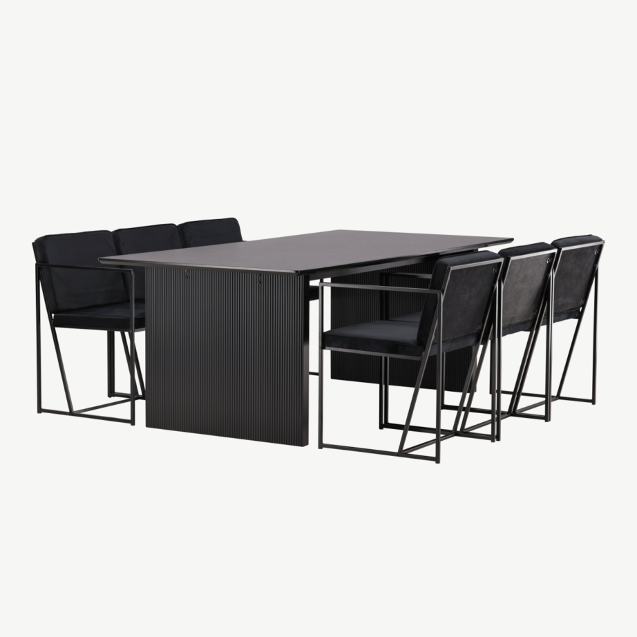 Vail must MDF ristkülikukujuline söögilaud ja Richmond sametpolstriga tool, GR22974 – 3