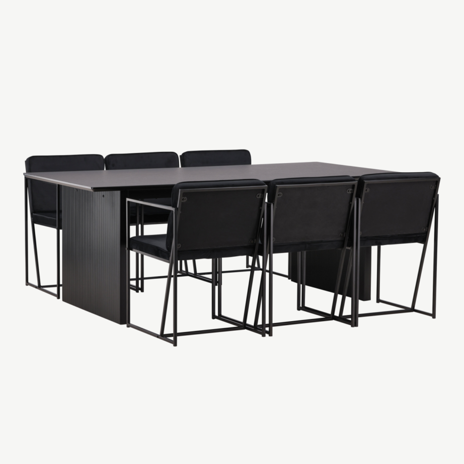 Vail must MDF ristkülikukujuline söögilaud ja Richmond sametpolstriga tool, GR22974 – 4