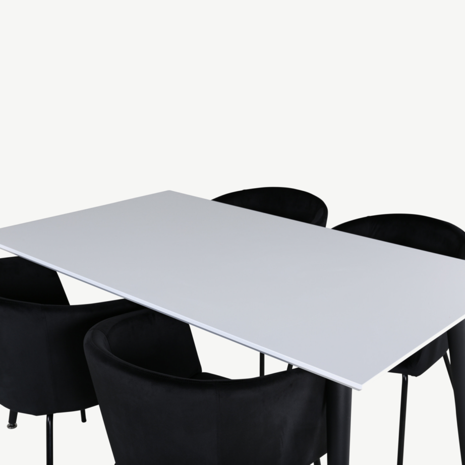 Valge HPL lauaplaadiga laiendatav söögilaud Jimmy ja mustad sametkattega Berit toolid, GR22307 – 3