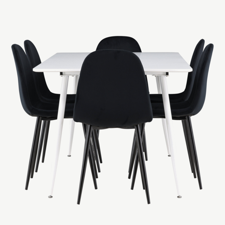 Valge MDF söögilaud Silar ja 6 musta sametist tooli Polar komplekt - GR24498