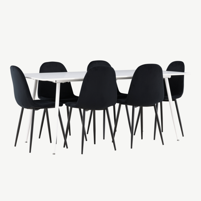 Valge MDF söögilaud Silar ja 6 musta sametist tooli Polar komplekt - GR24498
