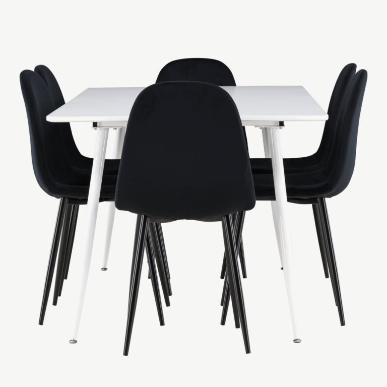 Valge MDF söögilaud Silar ja 6 musta sametist tooli Polar komplekt - GR24498