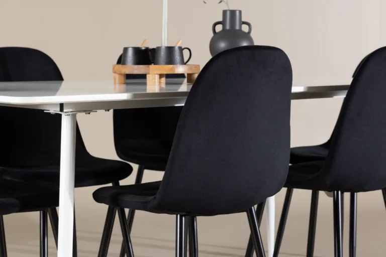 Valge MDF söögilaud Silar ja 6 musta sametist tooli Polar komplekt - GR24498