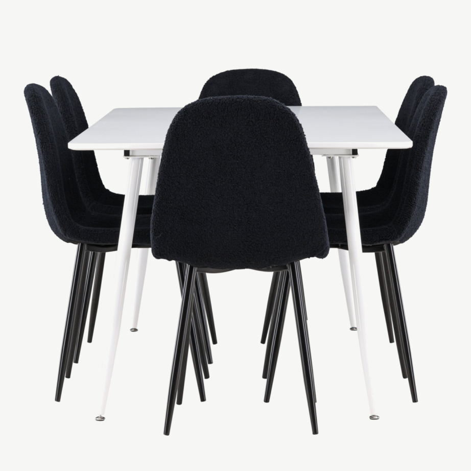 Valge Silar söögilaud ja 6 musta Polar buklee tooli komplekt, GR24494 – 7