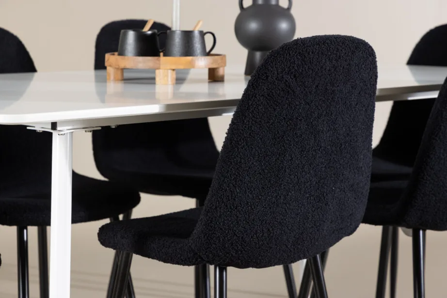 Valge Silar söögilaud ja 6 musta Polar buklee tooli komplekt, GR24494 – 9