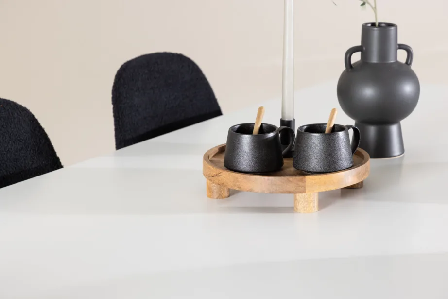 Valge Silar söögilaud ja 6 musta Polar buklee tooli komplekt, GR24494 – 10