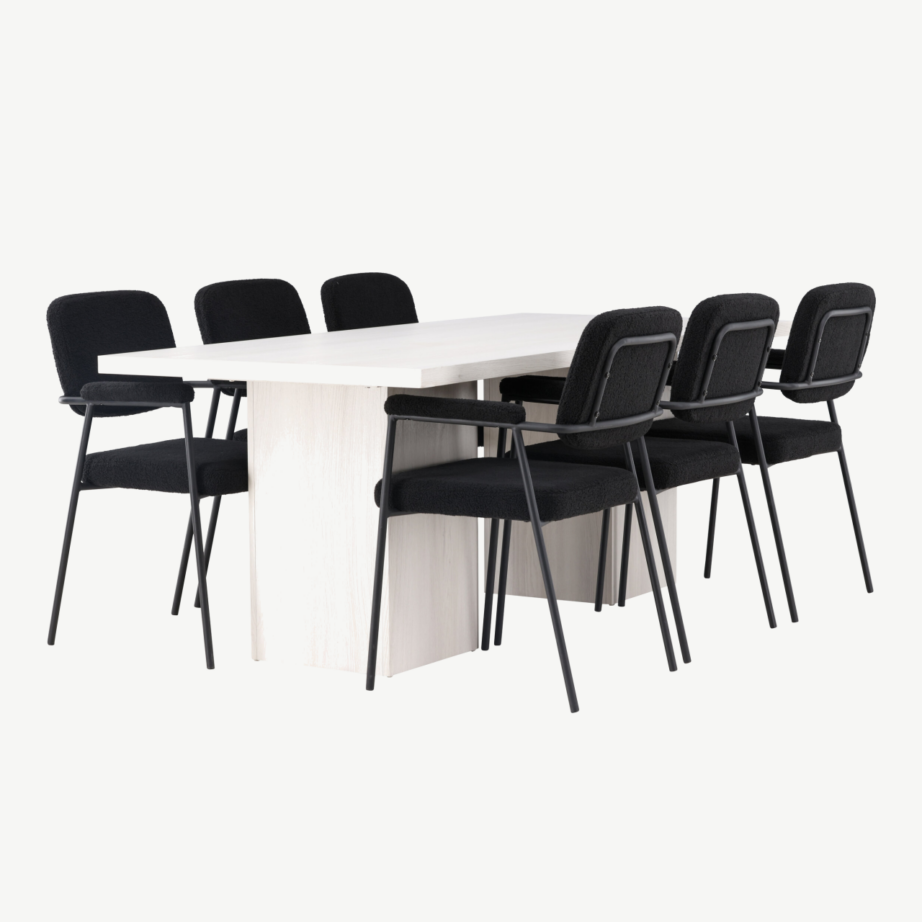 Valge peitsiga MDF söögilaud Olga ja must buklee kangaga söögitool Yesterday, GR23713