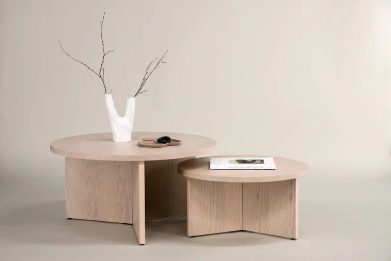 Valge peitsiga diivanilaudade komplekt Saltö (MDF, ø85 ja ø65 cm) - GR23955