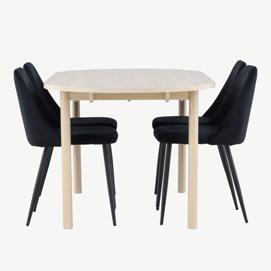 Valge peitsiga söögilauakomplekt Andy lauaga ja mustade Night toolidega (180×90 cm), GR24489 – 2