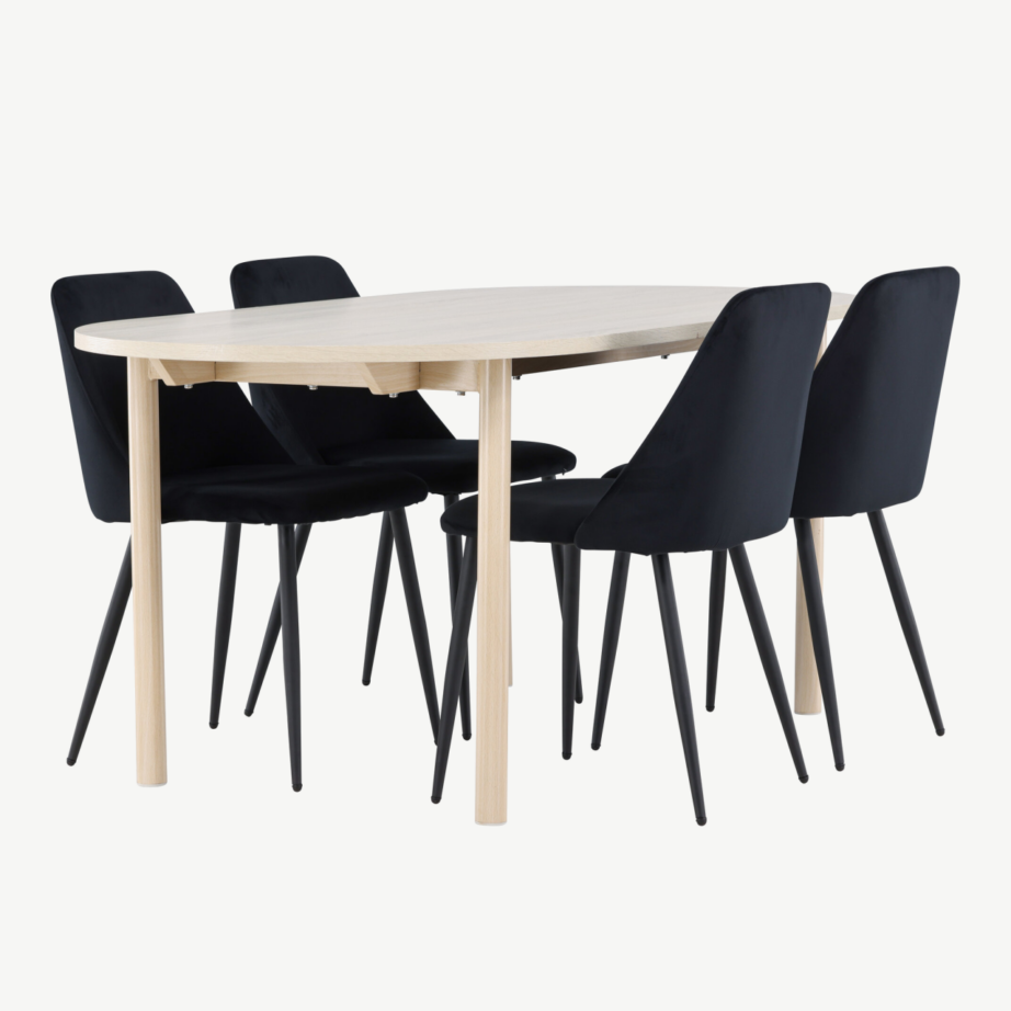 Valge peitsiga söögilauakomplekt Andy lauaga ja mustade Night toolidega (180×90 cm), GR24489 – 3