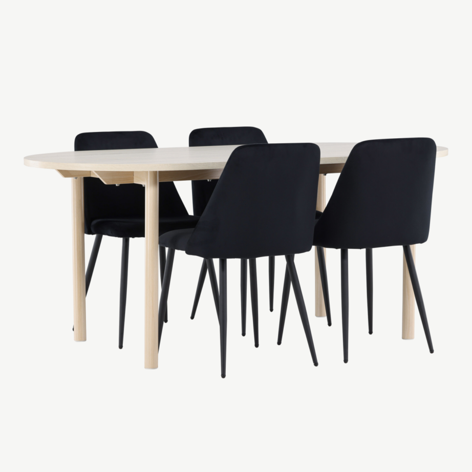 Valge peitsiga söögilauakomplekt Andy lauaga ja mustade Night toolidega (180×90 cm), GR24489 – 4