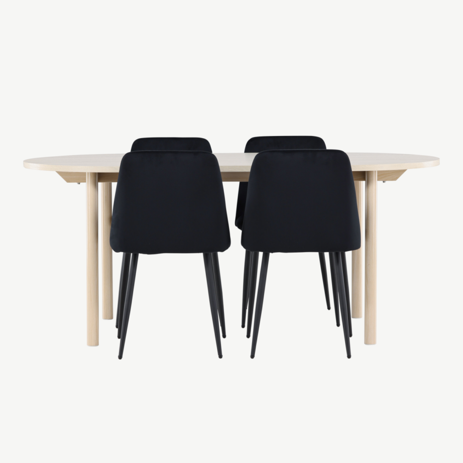 Valge peitsiga söögilauakomplekt Andy lauaga ja mustade Night toolidega (180×90 cm), GR24489 – 5