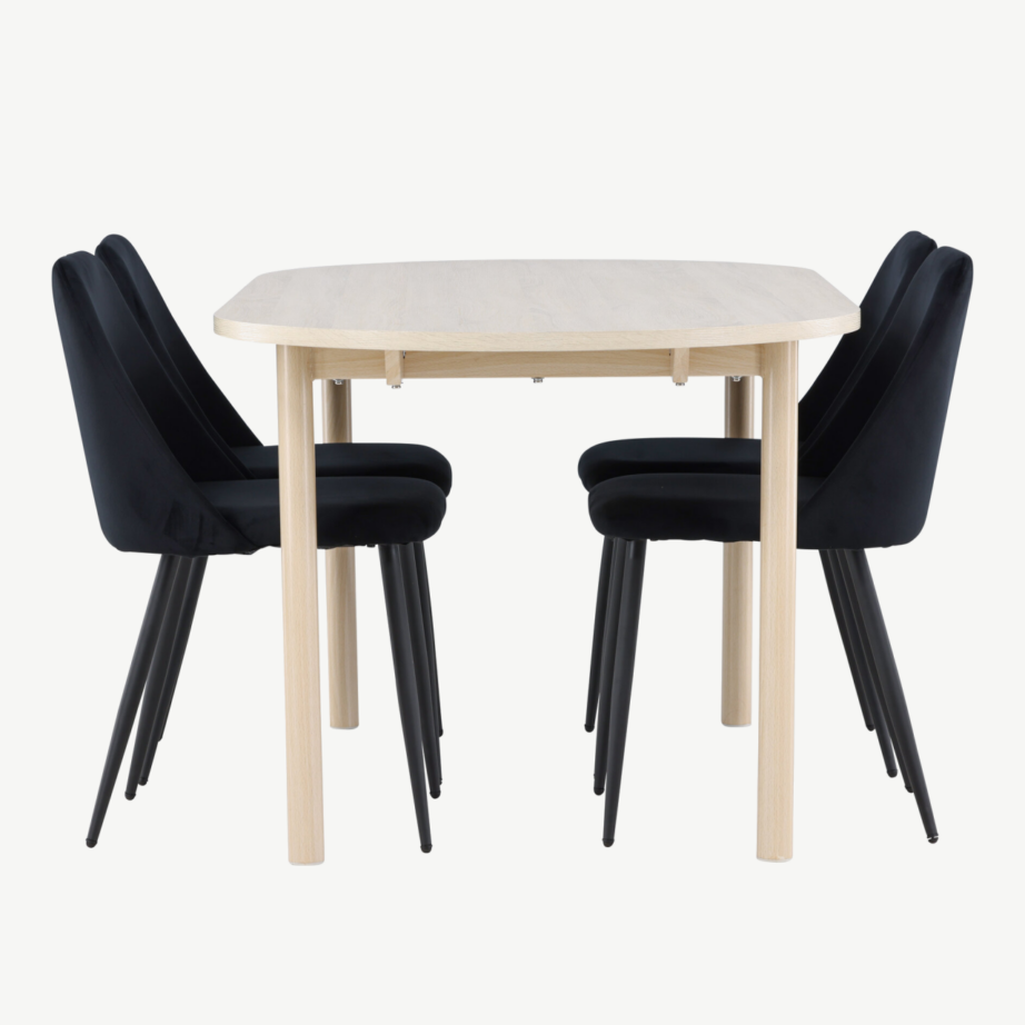 Valge peitsiga söögilauakomplekt Andy lauaga ja mustade Night toolidega (180×90 cm), GR24489 – 7