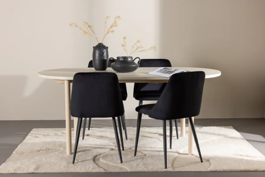 Valge peitsiga söögilauakomplekt Andy lauaga ja mustade Night toolidega (180×90 cm), GR24489 – 8