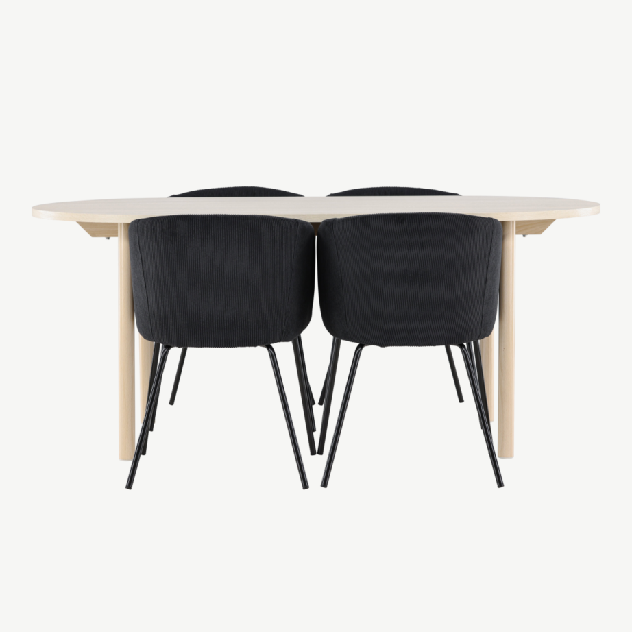 Valge peitsiga söögilaud Andy ja 4 musta kangast söögitooli Berit, GR24486 – 5