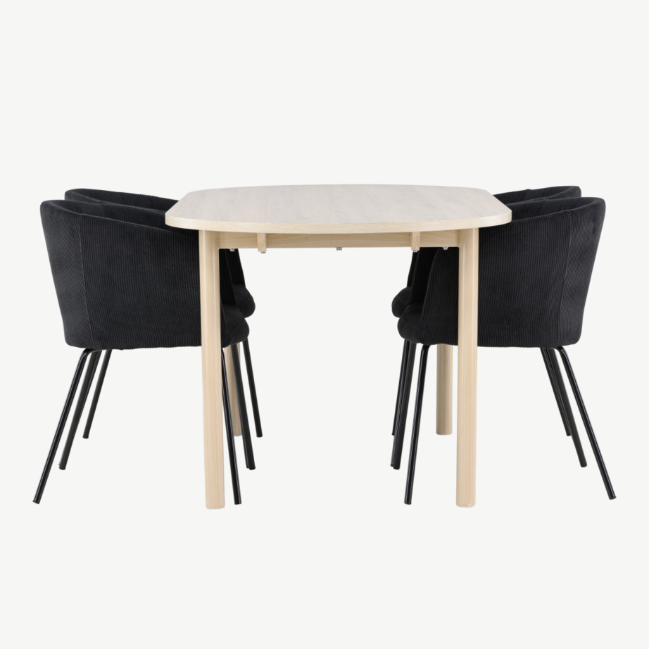 Valge peitsiga söögilaud Andy ja 4 musta kangast söögitooli Berit, GR24486 – 7