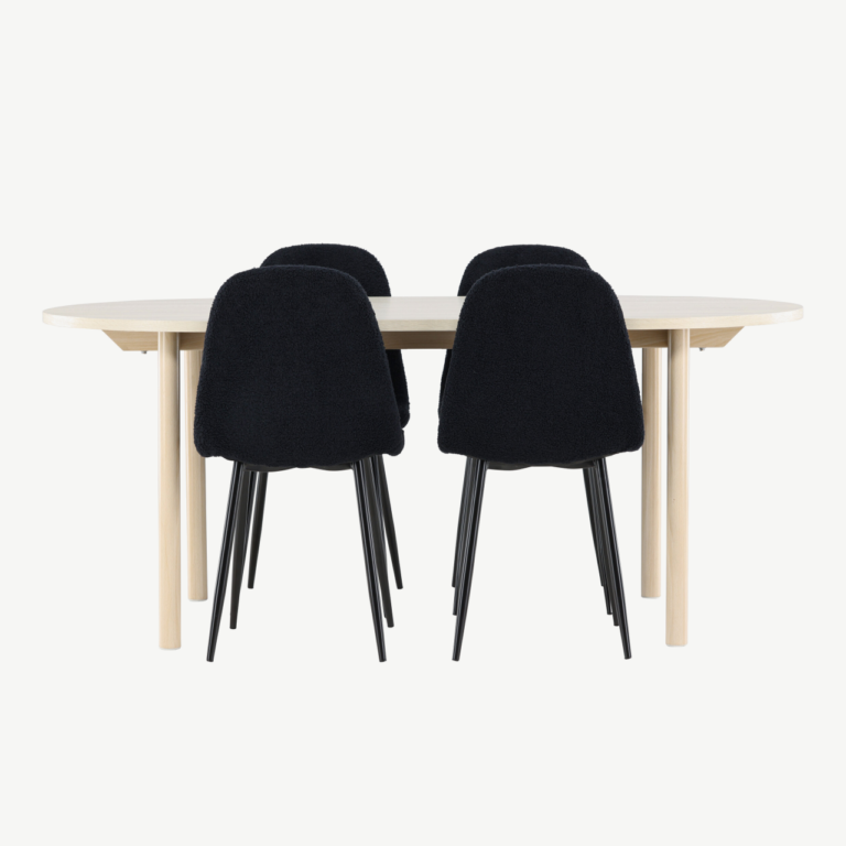 Valge peitsiga söögilaud Andy ja mustad Polar toolid (komplekt, MDF, teras, 180x90 cm) - GR24483