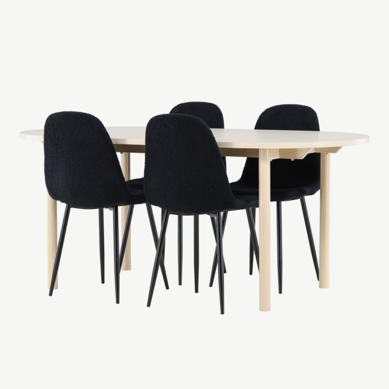 Valge peitsiga söögilaud Andy ja mustad Polar toolid (komplekt, MDF, teras, 180x90 cm) - GR24483