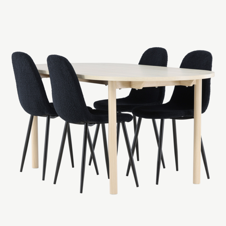 Valge peitsiga söögilaud Andy ja mustad Polar toolid (komplekt, MDF, teras, 180x90 cm) - GR24483