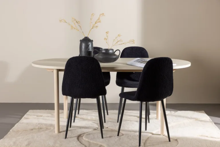 Valge peitsiga söögilaud Andy ja mustad Polar toolid (komplekt, MDF, teras, 180x90 cm) - GR24483