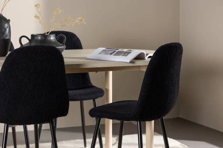Valge peitsiga söögilaud Andy ja mustad Polar toolid (komplekt, MDF, teras, 180x90 cm) - GR24483