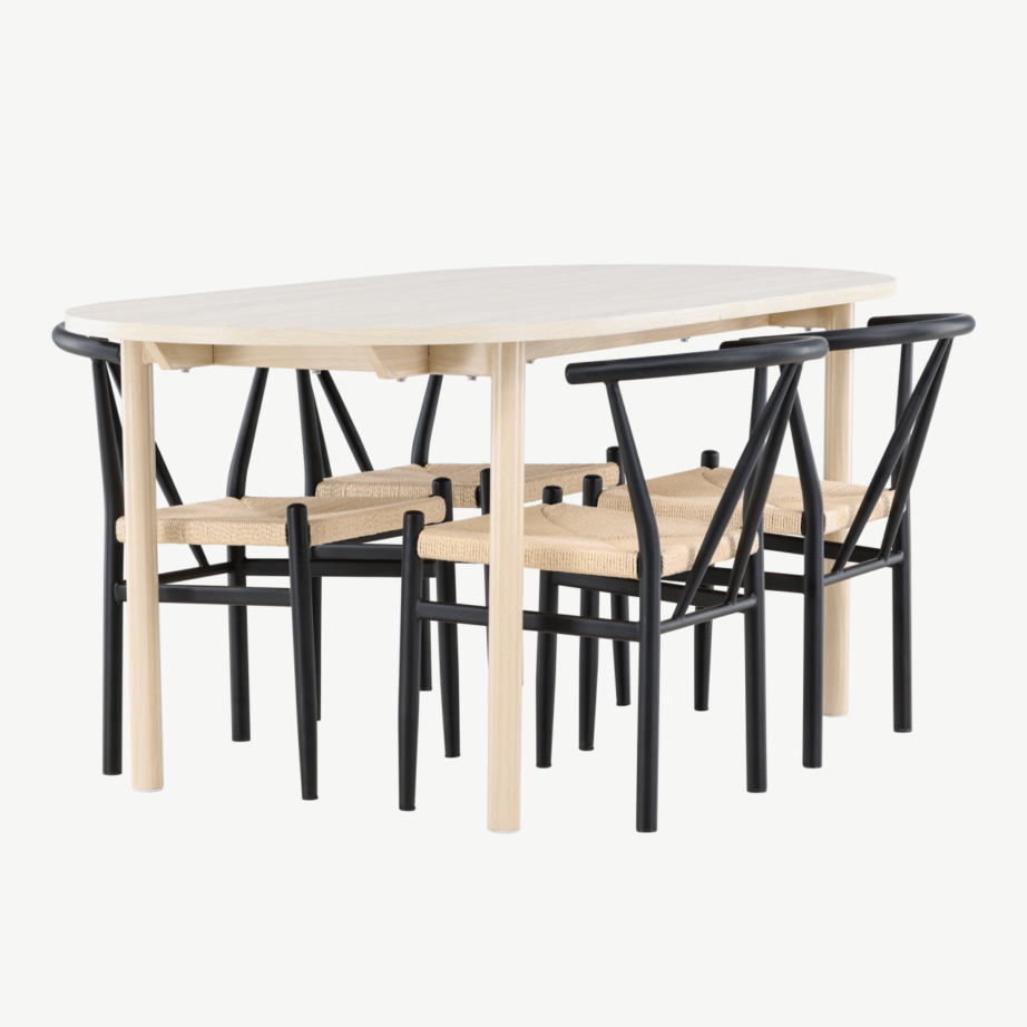 Valge peitsiga söögilaud Andy ja mustad rotangist söögitoolid Alfons (komplekt 1 laud + 4 tooli), GR24485 – 3