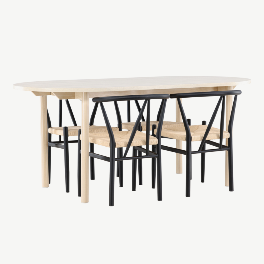 Valge peitsiga söögilaud Andy ja mustad rotangist söögitoolid Alfons (komplekt 1 laud + 4 tooli), GR24485 – 4
