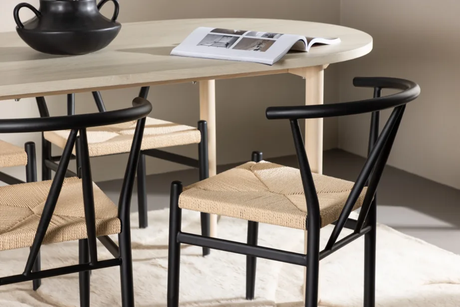 Valge peitsiga söögilaud Andy ja mustad rotangist söögitoolid Alfons (komplekt 1 laud + 4 tooli), GR24485 – 9